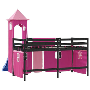 Letto a Soppalco con Torre Bambini Rosa 80x200cm Massello Pino 3207071