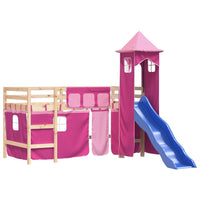 Letto a Soppalco con Torre Bambini Rosa 90x200cm Massello Pino 3207074