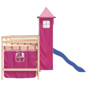 Letto a Soppalco con Torre Bambini Rosa 90x200cm Massello Pino 3207074
