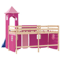Letto a Soppalco con Torre Bambini Rosa 90x200cm Massello Pino 3207074
