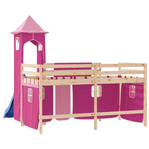 Letto a Soppalco con Torre Bambini Rosa 90x200cm Massello Pino 3207074
