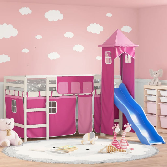 Letto a Soppalco con Torre Bambini Rosa 90x200cm Massello Pinocod mxl 109282