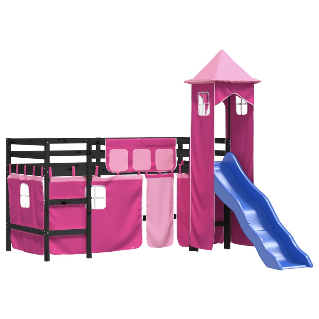 Letto a Soppalco con Torre Bambini Rosa 90x200cm Massello Pino 3207080