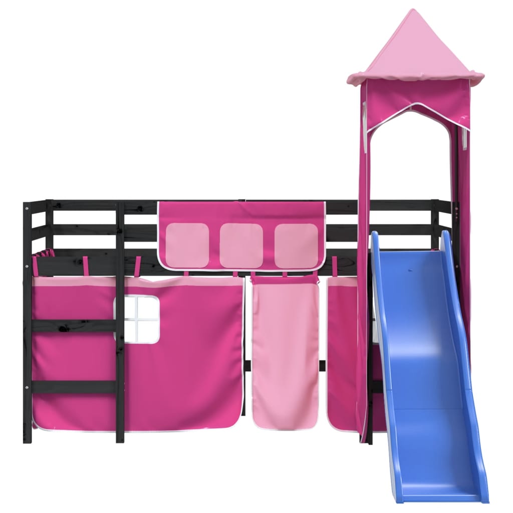 Letto a Soppalco con Torre Bambini Rosa 90x200cm Massello Pino 3207080
