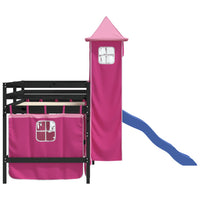 Letto a Soppalco con Torre Bambini Rosa 90x190cm Massello Pino 3207089