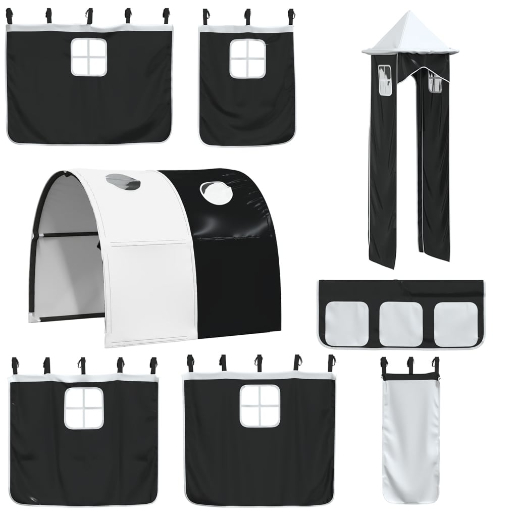 Letto a Soppalco con Torre Bambini Bianco e Nero 80x200cm Pino