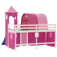 Letto a Soppalco con Torre Bambini Rosa 80x200cm Massello Pino 3207095