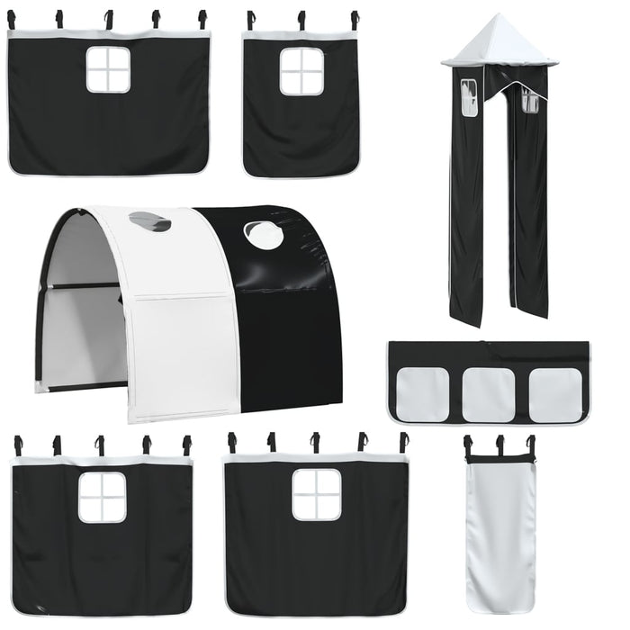 Letto a Soppalco con Torre Bambini Bianco e Nero 80x200cm Pino 3207096