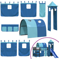 Letto a Soppalco con Torre Bambini Blu 80x200cm Massello Pino 3207097