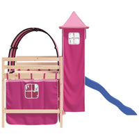 Letto a Soppalco con Torre Bambini Rosa 90x200cm Massello Pino 3207101