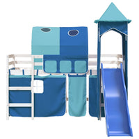 Letto a Soppalco con Torre Bambini Blu 90x200cm Massello Pino