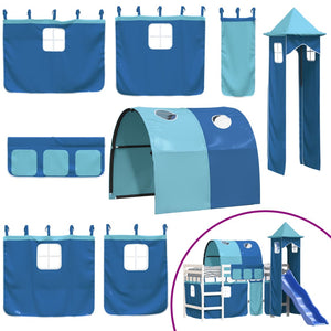 Letto a Soppalco con Torre Bambini Blu 90x200cm Massello Pino