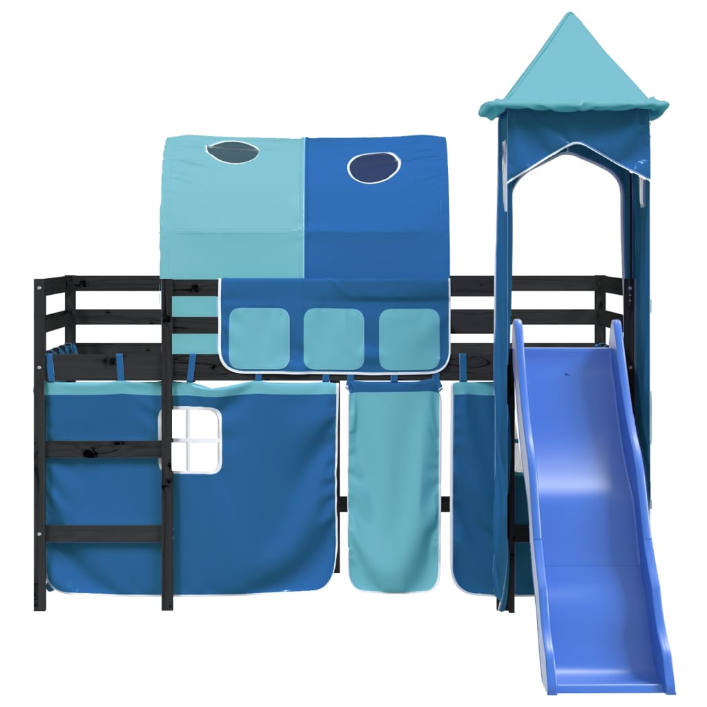 Letto a Soppalco con Torre Bambini Blu 90x190cm Massello Pino 3207115