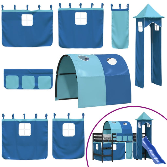 Letto a Soppalco con Torre Bambini Blu 90x190cm Massello Pino