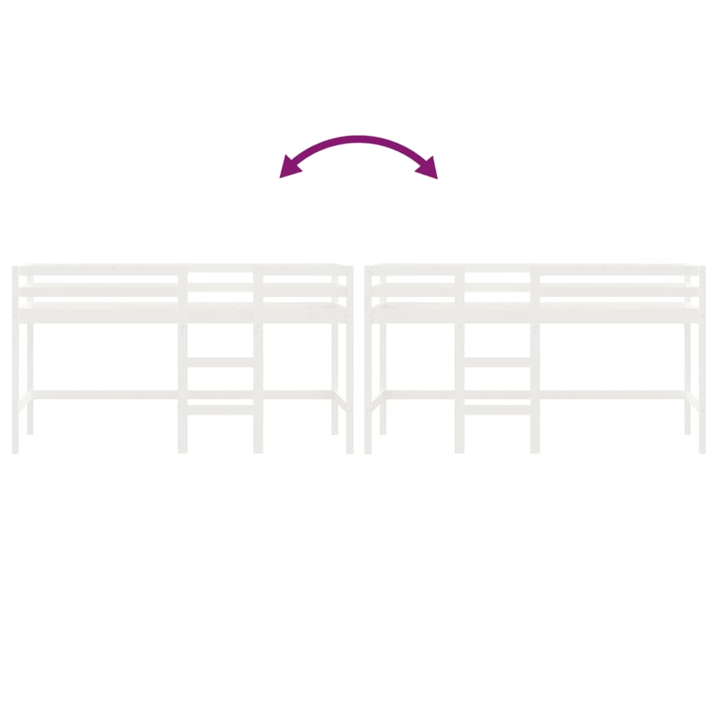 Letto Soppalco con Scala Bambini Bianco 80x200cm Massello Pino 835887