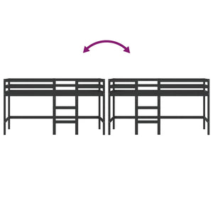 Letto Soppalco con Scala Bambini Nero 80x200cm Massello Pino