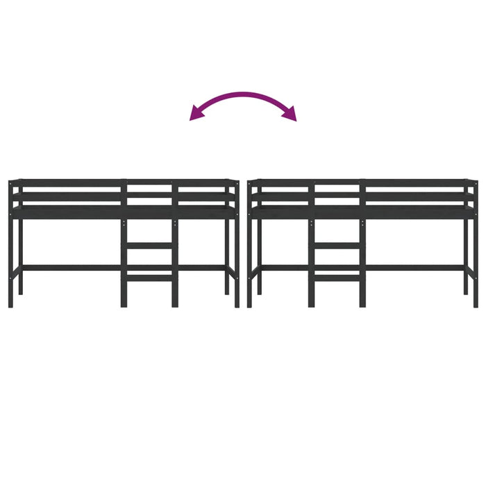 Letto Soppalco con Scala Bambini Nero 80x200cm Massello Pino