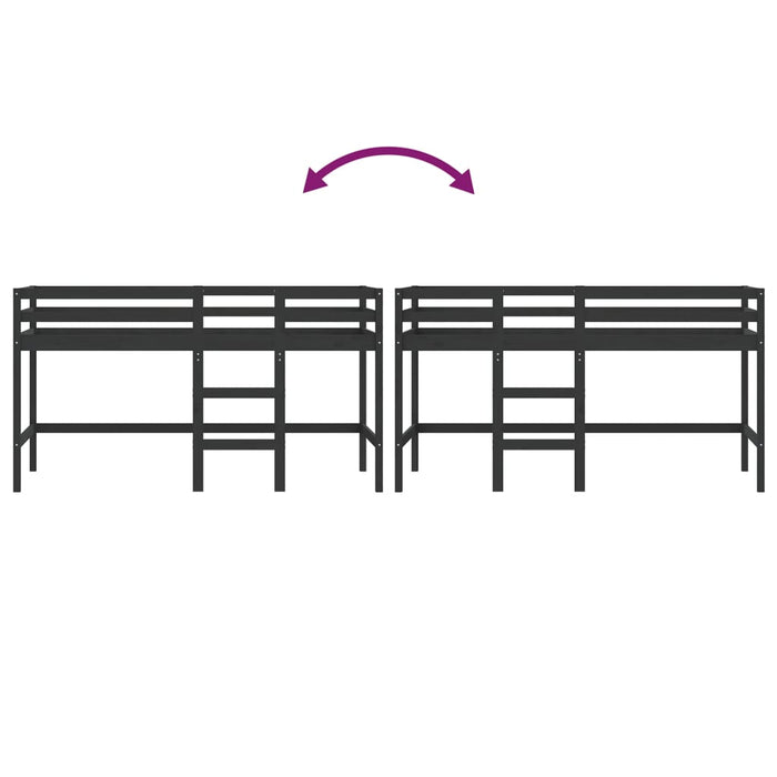 Letto Soppalco con Scala Bambini Nero 90x200cm Massello Pino 835891