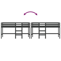 Letto Soppalco con Scala Bambini Nero 90x190 cm Massello Pino 835894