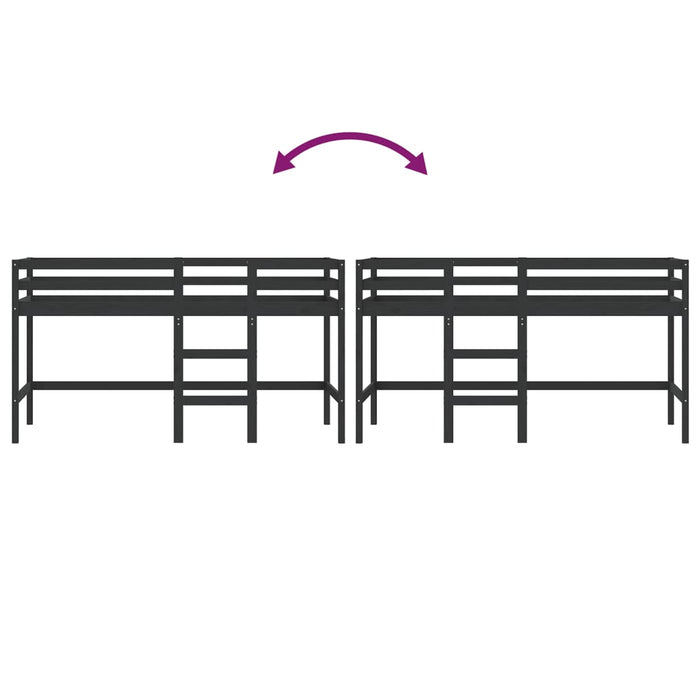 Letto Soppalco con Scala Bambini Nero 90x190 cm Massello Pino 835894