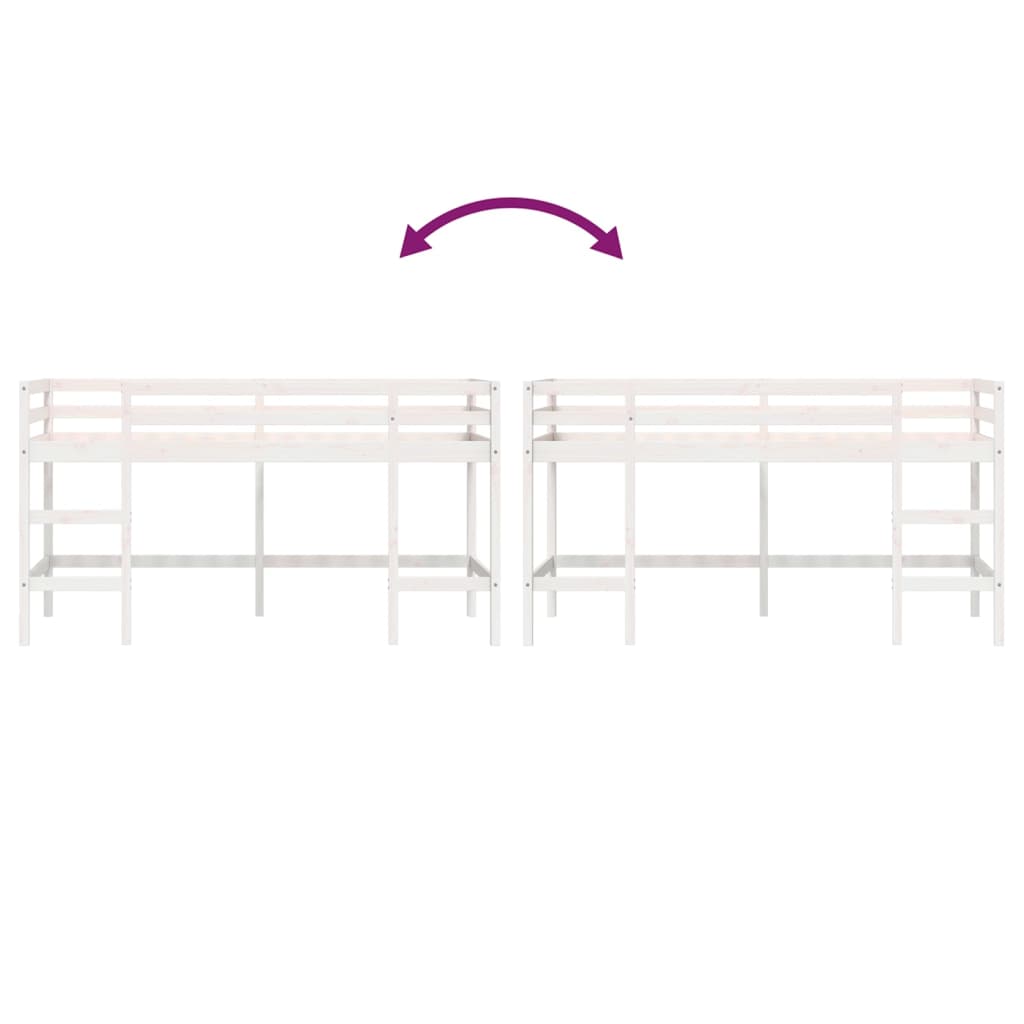 Letto Soppalco con Scala Bambini Bianco 80x200cm Massello Pino 835896