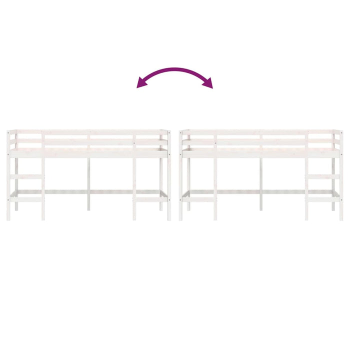 Letto Soppalco con Scala Bambini Bianco 80x200cm Massello Pino 835896