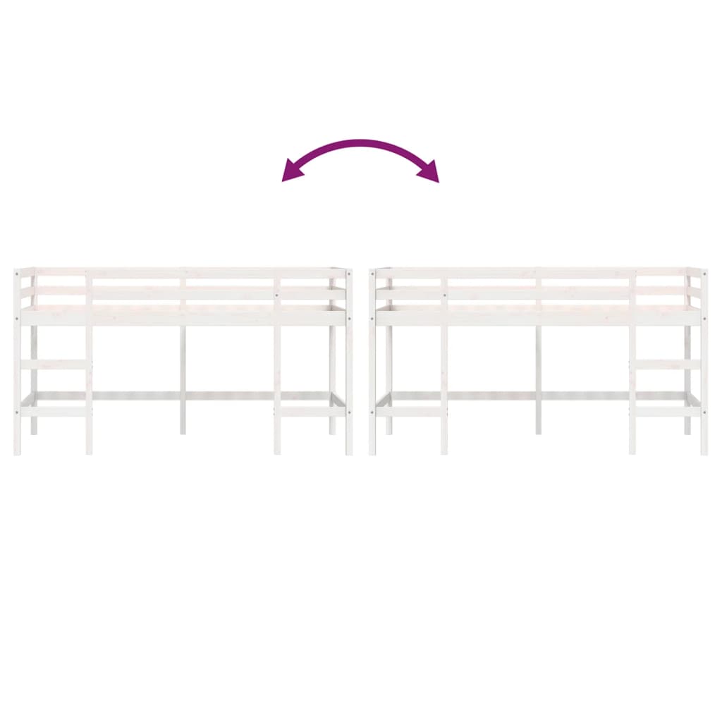 Letto Soppalco con Scala Bambini Bianco 90x200cm Massello Pino 835899