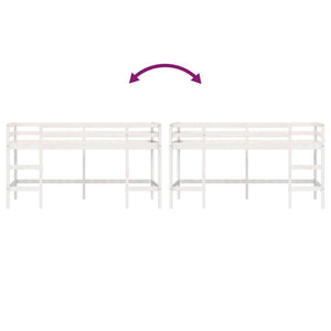 Letto Soppalco con Scala Bambini Bianco 90x200cm Massello Pino 835899