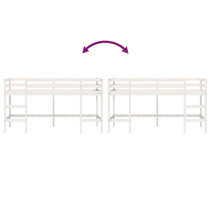 Letto Soppalco con Scala Bambini Bianco 90x200cm Massello Pino 835899