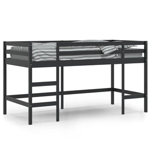 Letto Soppalco con Scala Bambini Nero 90x200cm Massello Pino 835900