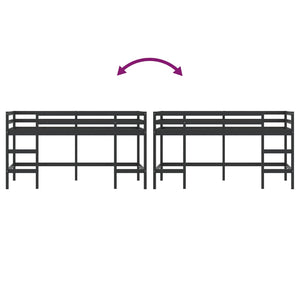 Letto Soppalco con Scala Bambini Nero 90x200cm Massello Pino 835900