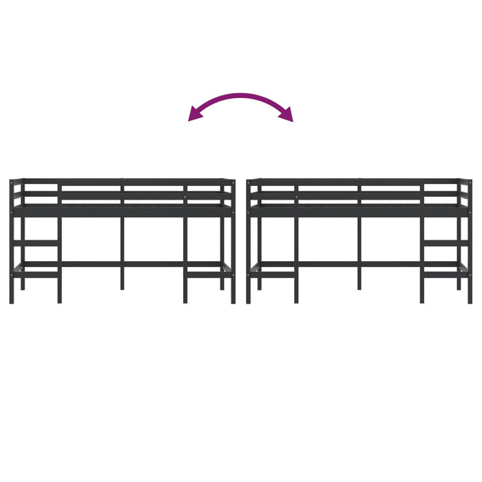 Letto Soppalco con Scala Bambini Nero 90x200cm Massello Pino 835900