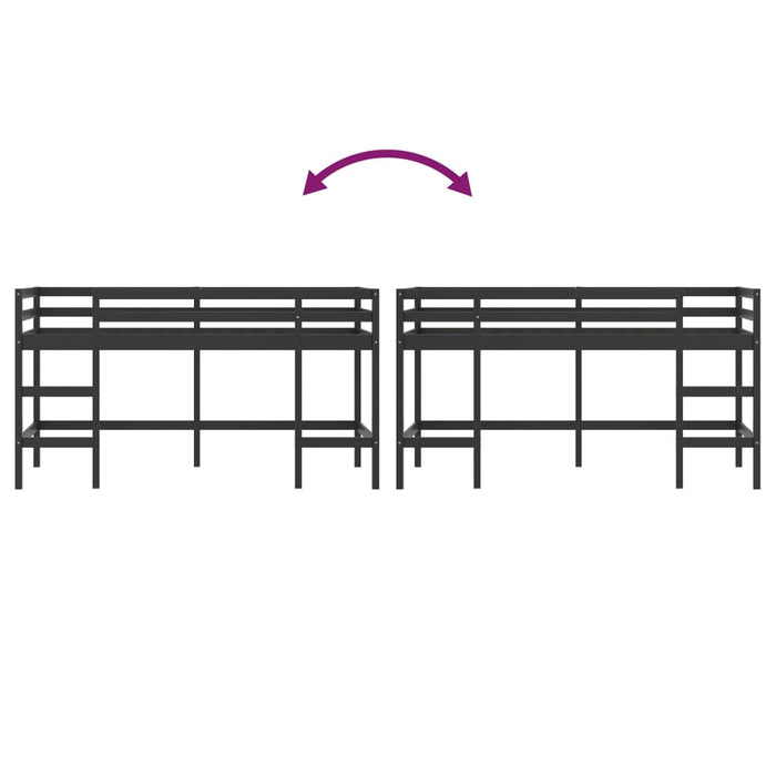 Letto Soppalco con Scala Bambini Nero 90x190 cm Massello Pino 835903