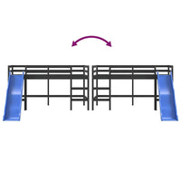 vidaXL Letto Soppalco con Scivolo Bambini Nero 80x200cm Massello Pino