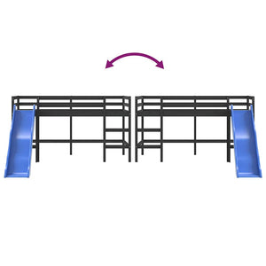 vidaXL Letto Soppalco con Scivolo Bambini Nero 80x200cm Massello Pino