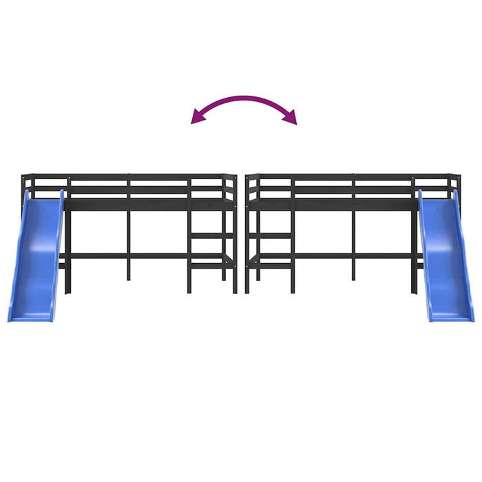 vidaXL Letto Soppalco con Scivolo Bambini Nero 80x200cm Massello Pino