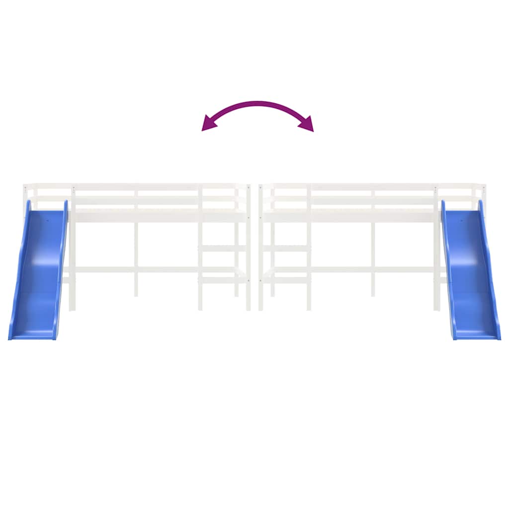 Letto Soppalco Scivolo Bambini Bianco 90x200 cm Massello Pino 835908