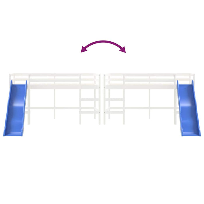 Letto Soppalco Scivolo Bambini Bianco 90x200 cm Massello Pino 835908