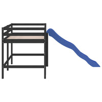 Letto Soppalco con Scivolo Bambini Nero 90x200cm Massello Pino 835909