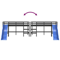 Letto Soppalco con Scivolo Bambini Nero 90x200cm Massello Pino 835909