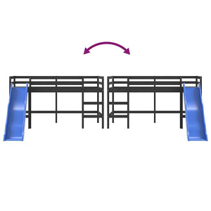 Letto Soppalco con Scivolo Bambini Nero 90x200cm Massello Pino 835909