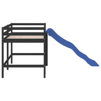 Letto Soppalco con Scivolo Bambini Nero 90x190cm Massello Pino