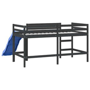 Letto Soppalco con Scivolo Bambini Nero 90x190cm Massello Pino