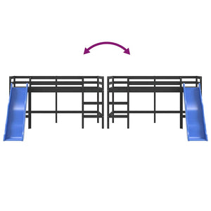 Letto Soppalco con Scivolo Bambini Nero 90x190cm Massello Pino