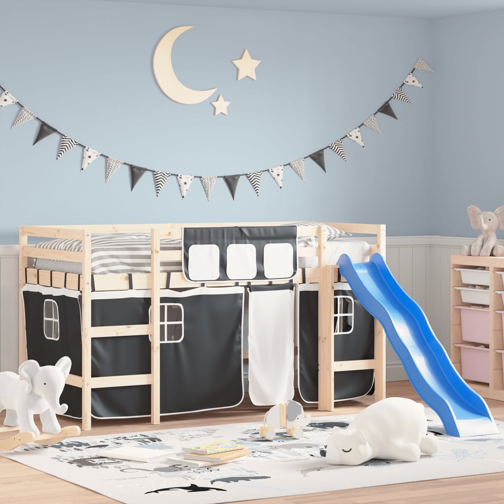 Tende per Letto a Soppalco Bianco e Nero in Poliestere 835913