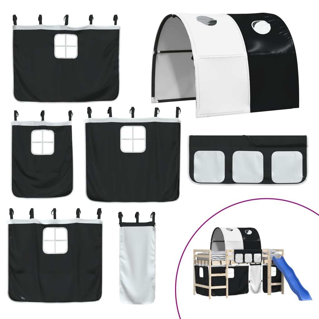 Tende per Letto a Soppalco con Tunnel Bianco e Nero Poliestere 835916