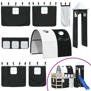 Tende per Letto a Soppalco con Tunnel e Torre Bianco e Nero 835919