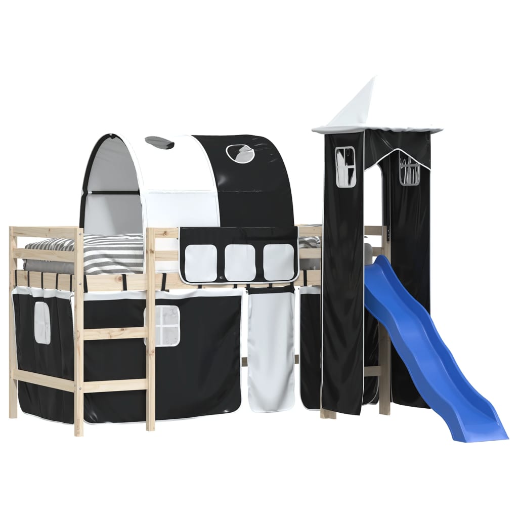 Tende per Letto a Soppalco con Tunnel e Torre Bianco e Nero 835919