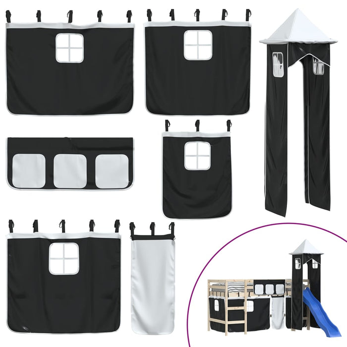 vidaXL Tende per Letto a Soppalco con Torre Bianco e Nero Poliestere