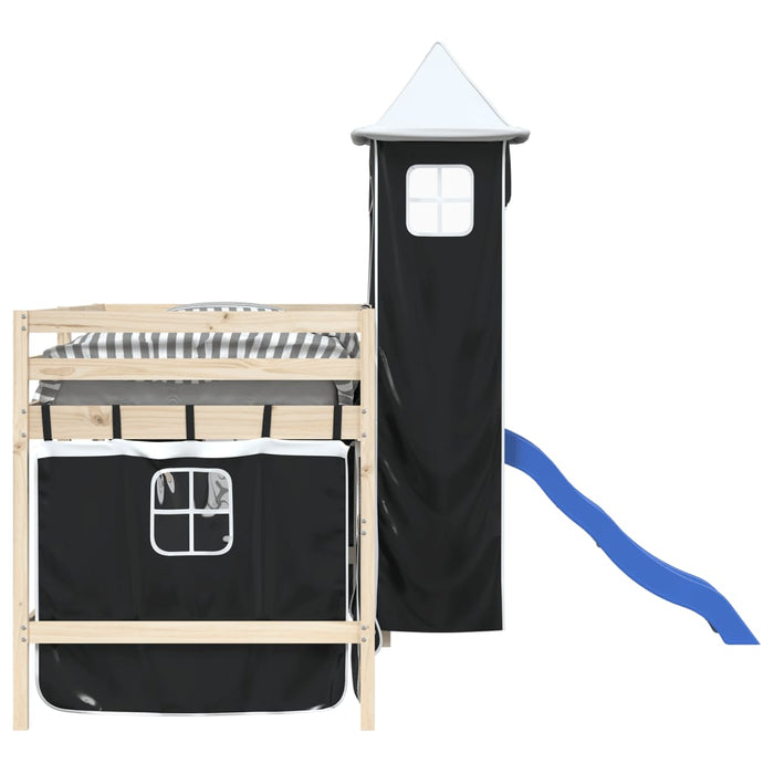 vidaXL Tende per Letto a Soppalco con Torre Bianco e Nero Poliestere